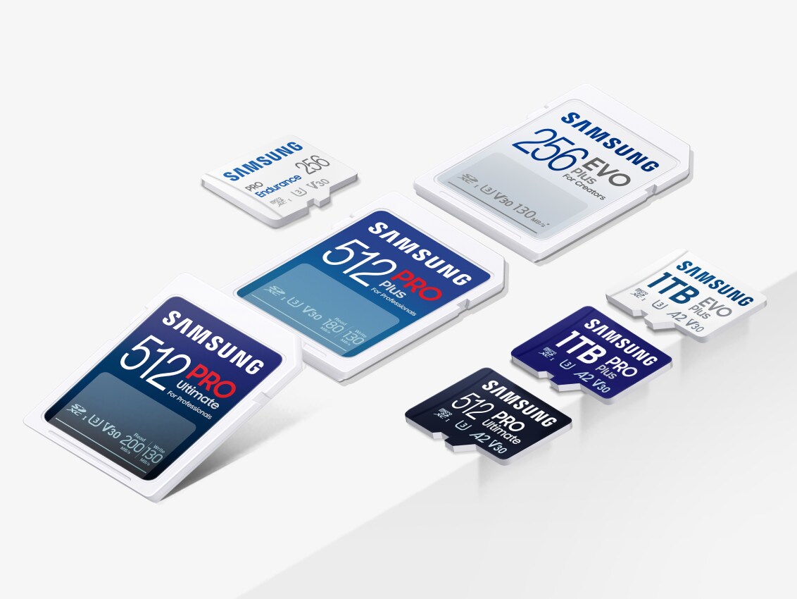 microSDカードやSDカードを含むサムスン半導体日本の個人向けストレージのメモリカード製品です。
