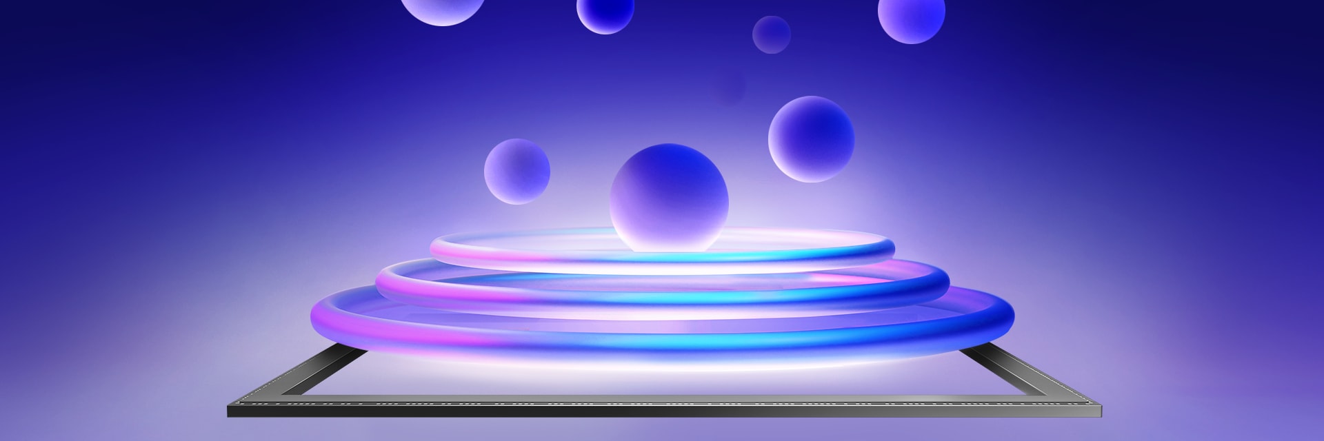 Promotional graphic for ISOCELL HP9 Mobile Image Sensor, with a phrase 'A zoom worth flaunting,' with layered neon rings and spheres.