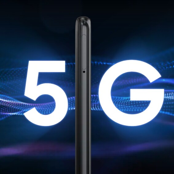 Illustrated photo of mobile devices with growing 5G typography