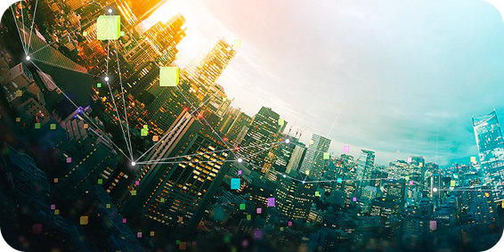 An illustrative image of a city connected with data.