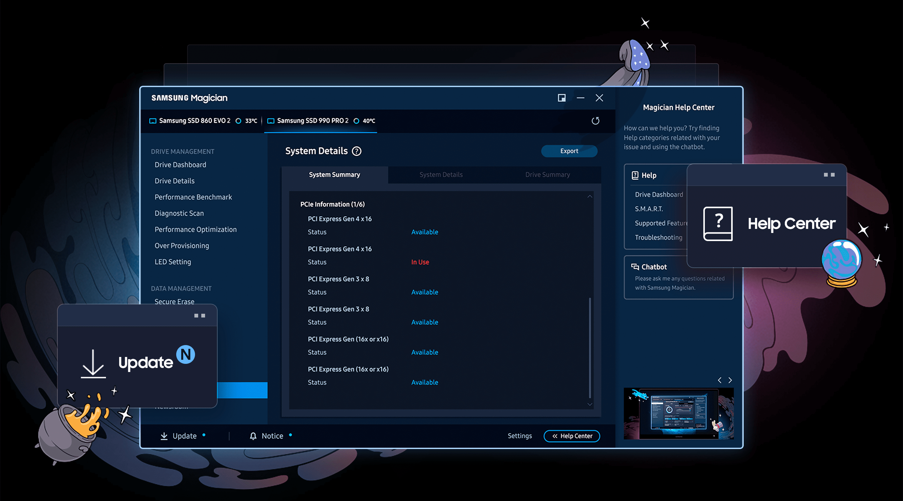 An image of a man scanning for drive information using the Samsung Magician Software.