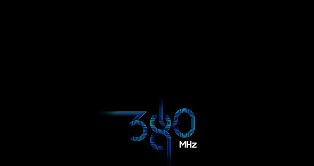 360 MHz, depicted in a dynamic, ribbon-like style with blue gradients.